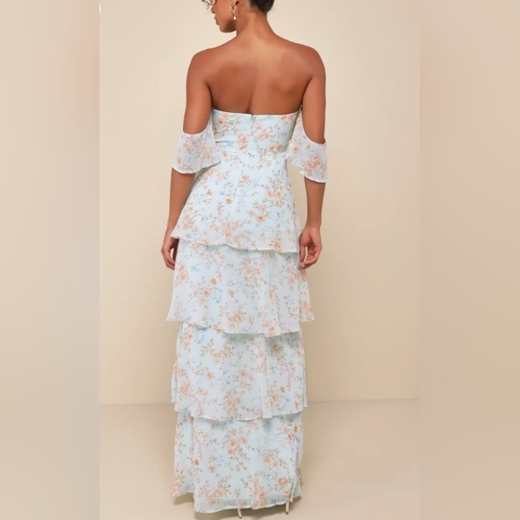 Lulus Charming Passion Mint Green Floral Off-the-Shoulder Maxi Dress Size M - Picture 2 of 10